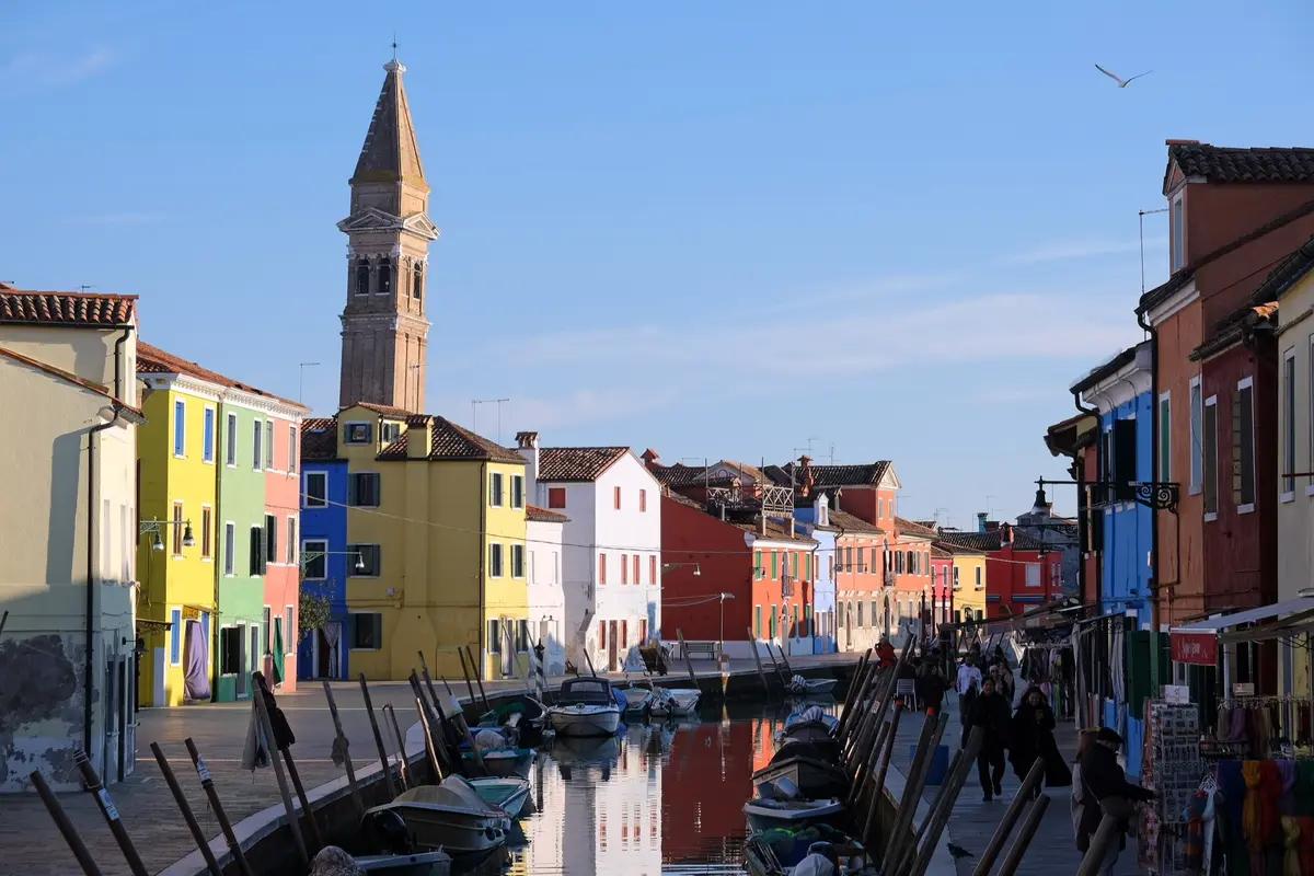 Colourful houses and bell tower of Burano